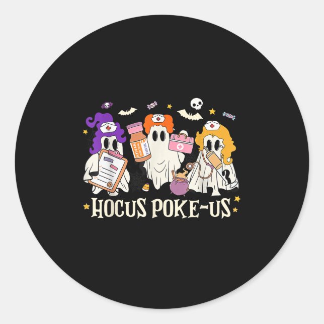Halloween Ghost Nurse Hocus Ke Us Costume Scrub To Classic Round Sticker (Front)
