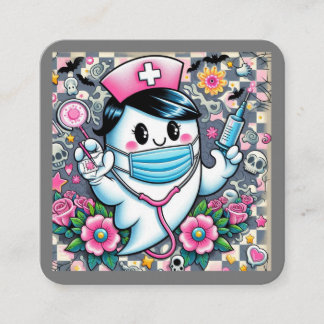 Halloween Ghost Nurse with Mask and Syringes Square Business Card