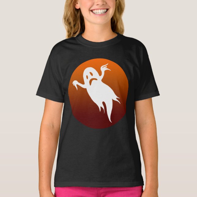 Halloween ghost orange moon T-Shirt (Front)