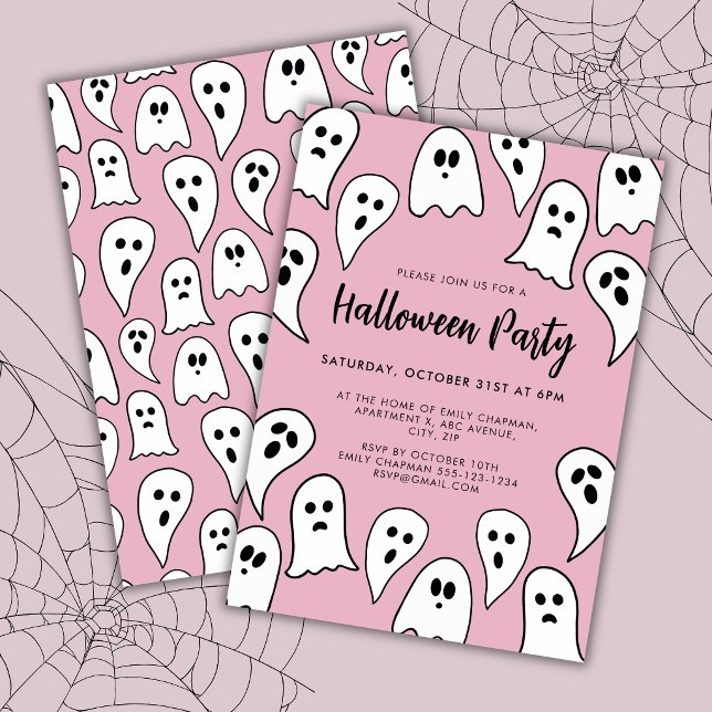 Halloween Ghost Party pink  Invitation (Pink halloween party invitation)