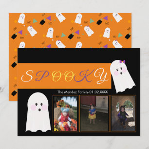 Halloween Ghost Pattern Collage Photo Card