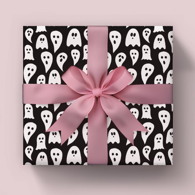 Halloween Ghost pattern Wrapping Paper Sheet (Black ghost wrapping paper ideal for Halloween.)