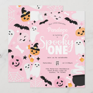 Halloween Ghost Pink 1st Birthday Party Invitation