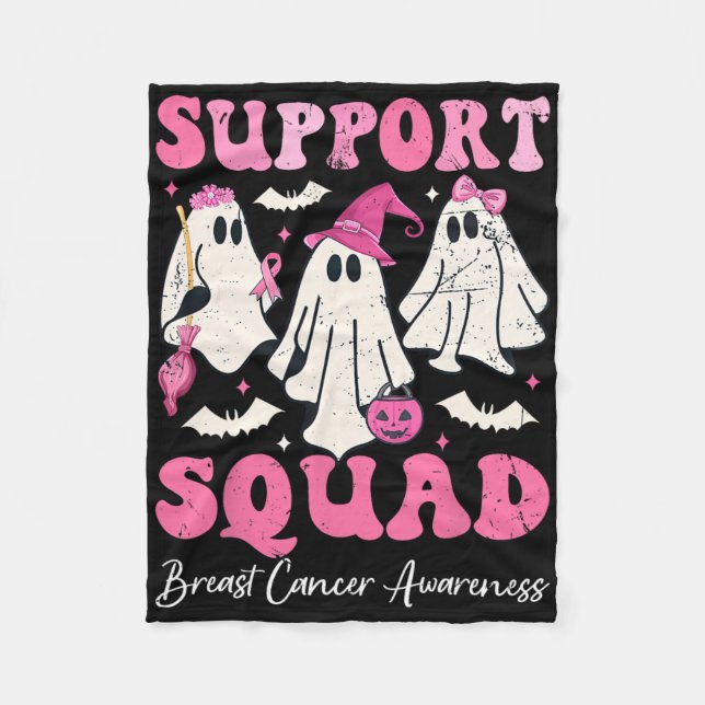 Halloween Ghost Pink Witch Hat Support Squad Breas Fleece Blanket (Front)