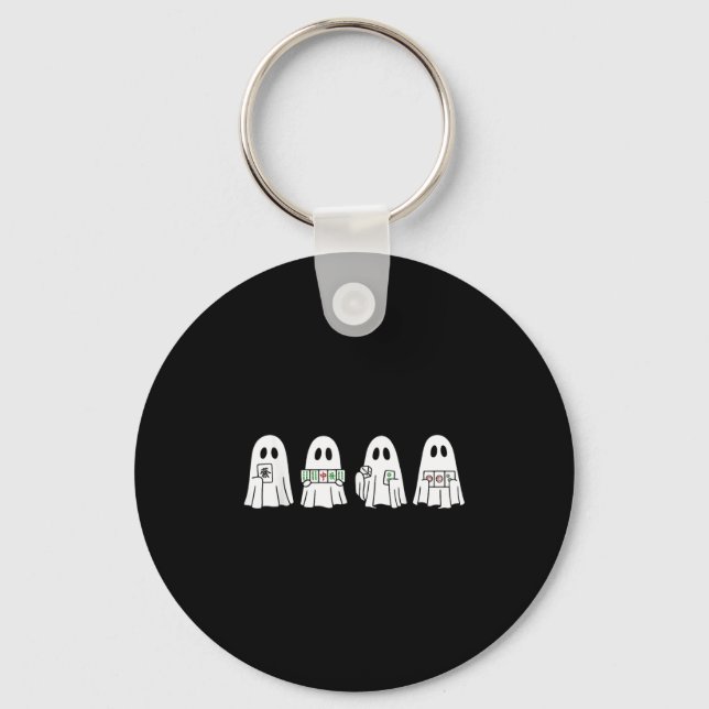 Halloween Ghost Playing Mahjong Soky Season Game D Keychain (Front)