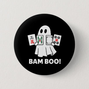 Halloween Ghost Playing Mahjong Spooky Bam Boo 2 Inch Round Button