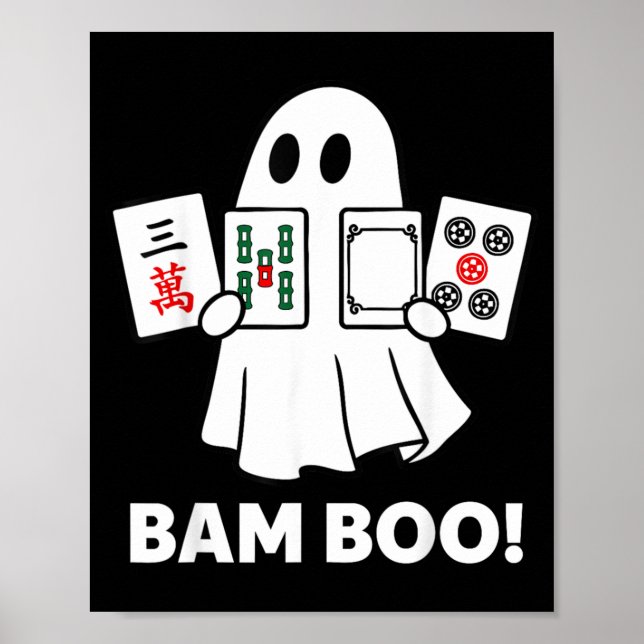 Halloween Ghost Playing Mahjong Spooky Bam Boo Poster (Front)