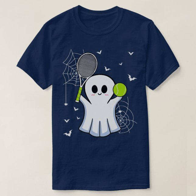 Halloween Ghost Playing Tennis Racket Ball Game Sp T-Shirt (Design Front)