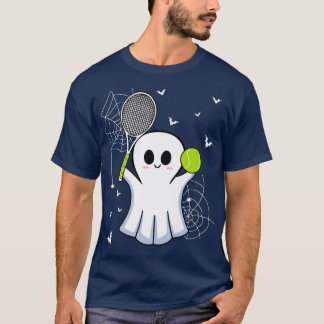 Halloween Ghost Playing Tennis Racket Ball Game Sp T-Shirt