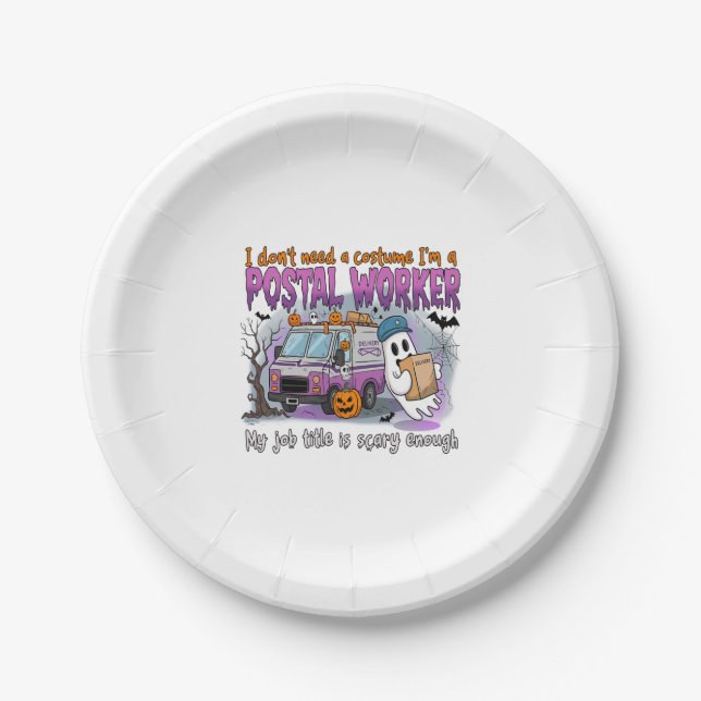 Halloween Ghost,Postal Worker Paper Plate (Front)