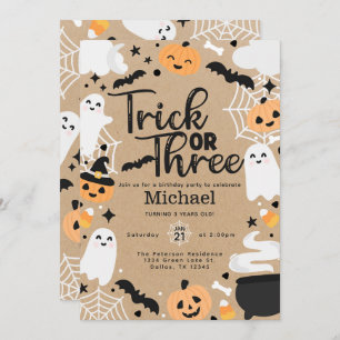 Halloween Ghost Pumpkin 3rd Birthday Party Invitation