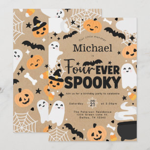 Halloween Ghost Pumpkin 4th Birthday Party Invitation