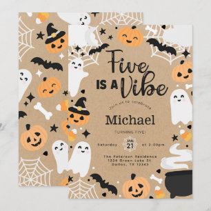 Halloween Ghost Pumpkin 5th Birthday Party Invitation