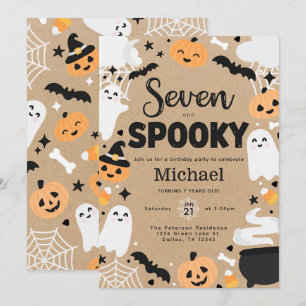 Halloween Ghost Pumpkin 7th Birthday Party Invitation
