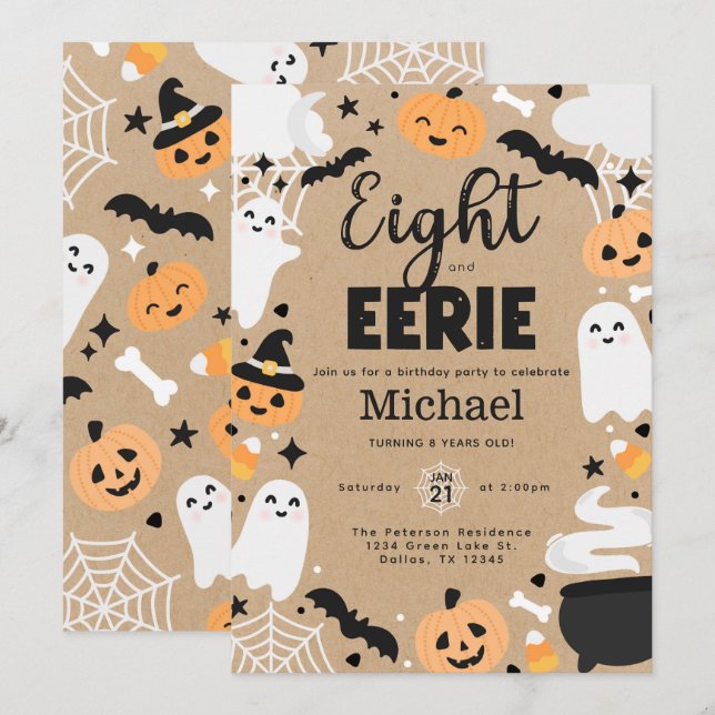 Halloween Ghost Pumpkin 8th Birthday Party Invitation (Front/Back)
