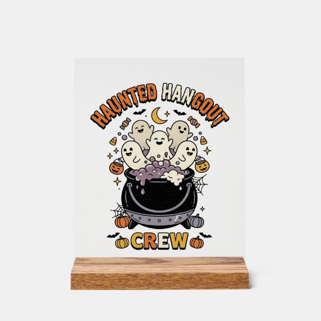 Halloween Ghost Pumpkin Crew Acrylic Sign (Front)