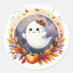Halloween Ghost & Pumpkin Design Baby Shower Classic Round Sticker