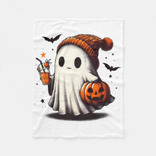 Halloween Ghost Pumpkin Fall Drinks Spooky Beanie  Fleece Blanket