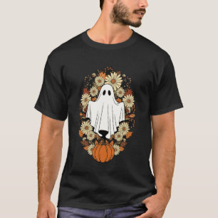 Halloween Ghost Pumpkin Fall Flowers Vintage Desig T-Shirt