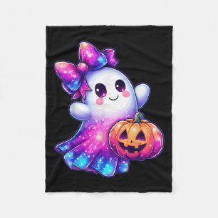 Halloween Ghost Pumpkin Galaxy Colours Cute Spooky Fleece Blanket