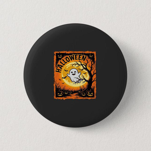 Halloween Ghost Pumpkin Haunted Tree 2 Inch Round Button (Front)