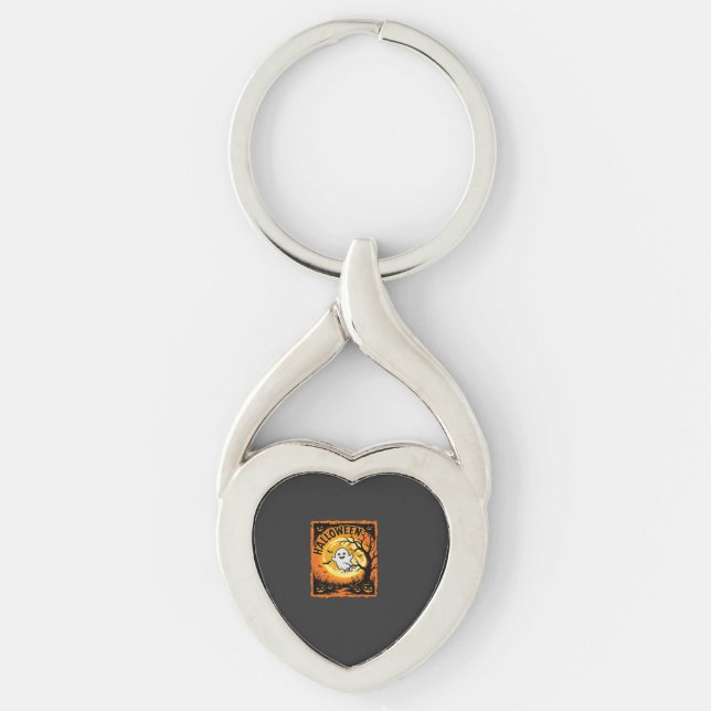 Halloween Ghost Pumpkin Haunted Tree Keychain (Front)
