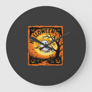 Halloween Ghost Pumpkin Haunted Tree Large Clock