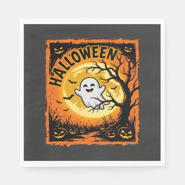 Halloween Ghost Pumpkin Haunted Tree Napkin (Front)