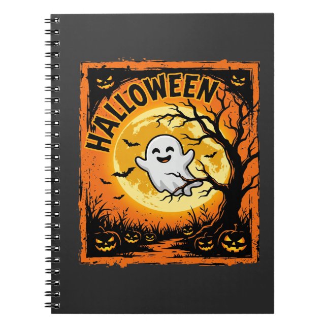 Halloween Ghost Pumpkin Haunted Tree Notebook (Front)