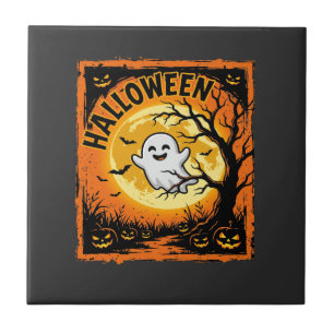Halloween Ghost Pumpkin Haunted Tree Tile