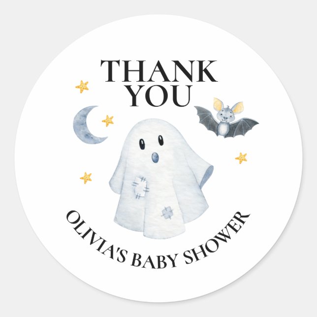 Halloween Ghost Pumpkin Little Boo Baby Shower Classic Round Sticker (Front)