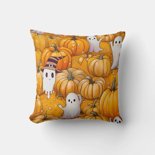 Halloween Ghost & Pumpkin Pattern  Throw Pillow (Front)