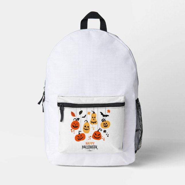 Halloween Ghost Pumpkin Printed Backpack (Front)