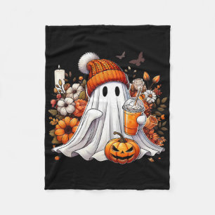 Halloween Ghost Pumpkin Spice Latte Flower Fall Co Fleece Blanket
