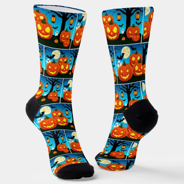Halloween Ghost, Pumpkins, Bats Socks (Angled)