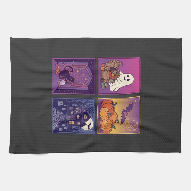 Halloween Ghost Pumpkins Black Cat Haunted House B Kitchen Towel (Horizontal)