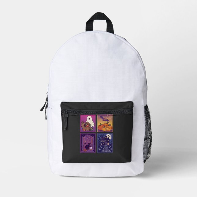 Halloween Ghost Pumpkins Black Cat Haunted House B Printed Backpack (Front)