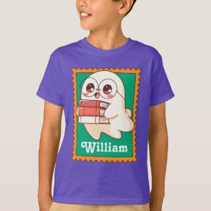 Halloween Ghost Reading Book Bookish Name Stamp T-Shirt