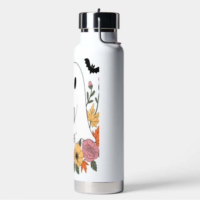Halloween Ghost Reading Book Cat Water Bottle (Left)