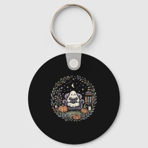 Halloween Ghost Reading Book Lover Tee Long Sleeve Keychain