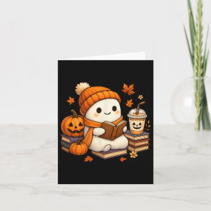 Halloween Ghost Reading Book Lovers Coffee Girl Wo Card