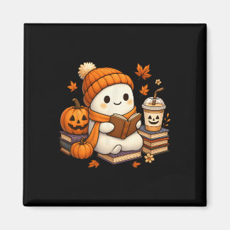 Halloween Ghost Reading Book Lovers Coffee Girl Wo Magnet