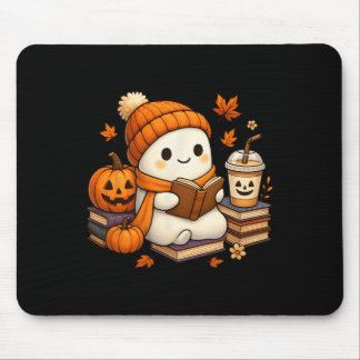 Halloween Ghost Reading Book Lovers Coffee Girl Wo Mouse Pad