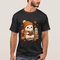 Halloween Ghost Reading Book Lovers Coffee Girl Wo