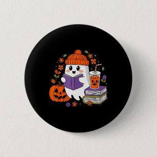 Halloween Ghost Reading Book Lovers Ghost Coffee W 2 Inch Round Button
