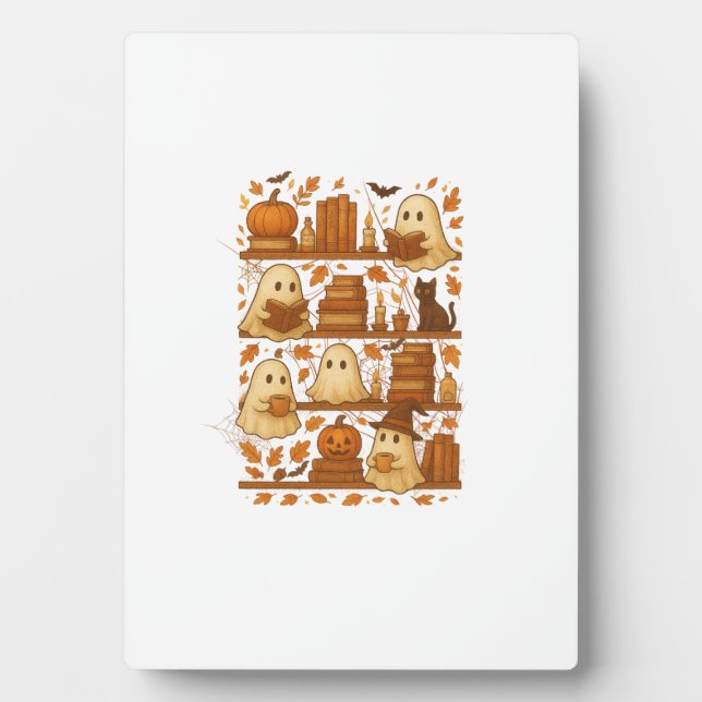 Halloween Ghost Reading Books Lover Plaque (Front)