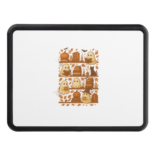 Halloween Ghost Reading Books Lover Trailer Hitch Cover (Front)