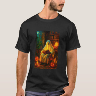 Halloween Ghost Reading Books Teacher Librarian Ha T-Shirt