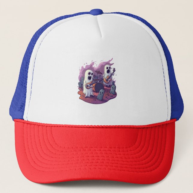 Halloween Ghost Rock Band Trucker Hat (Front)