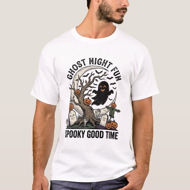Halloween Ghost Shirt Vintage Graveyard Fun Design (Front)